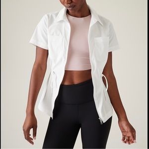 🔥NWT ATHLETA Advantage Cinch tee, Zip up top, Collared, White Small